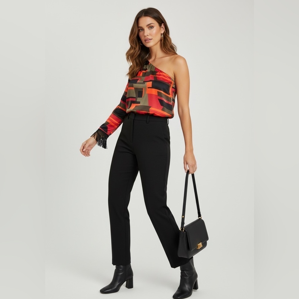 Basicalli One-Shoulder Geometric Print Blouse Size Small